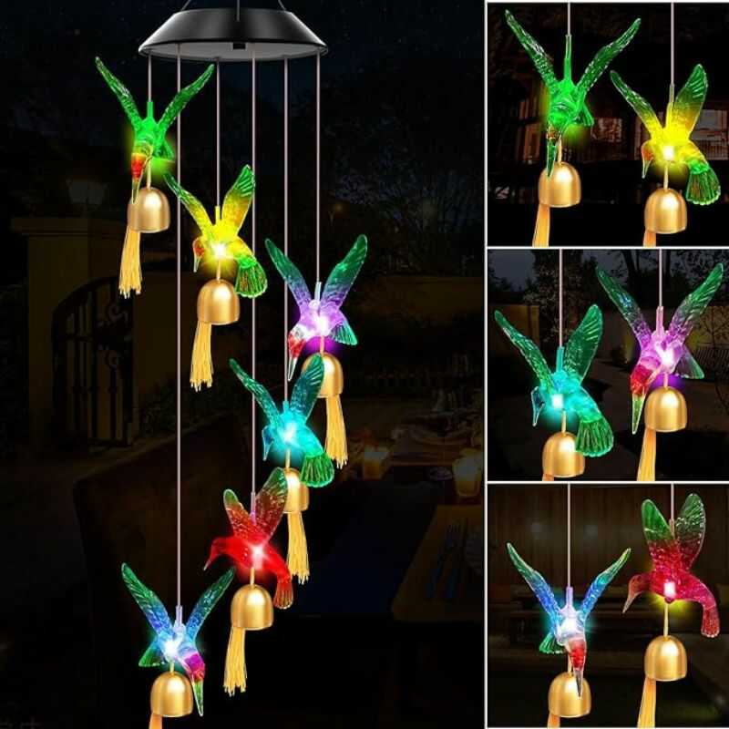 Colgante con energía solar y diseño de colibrí para el hogar