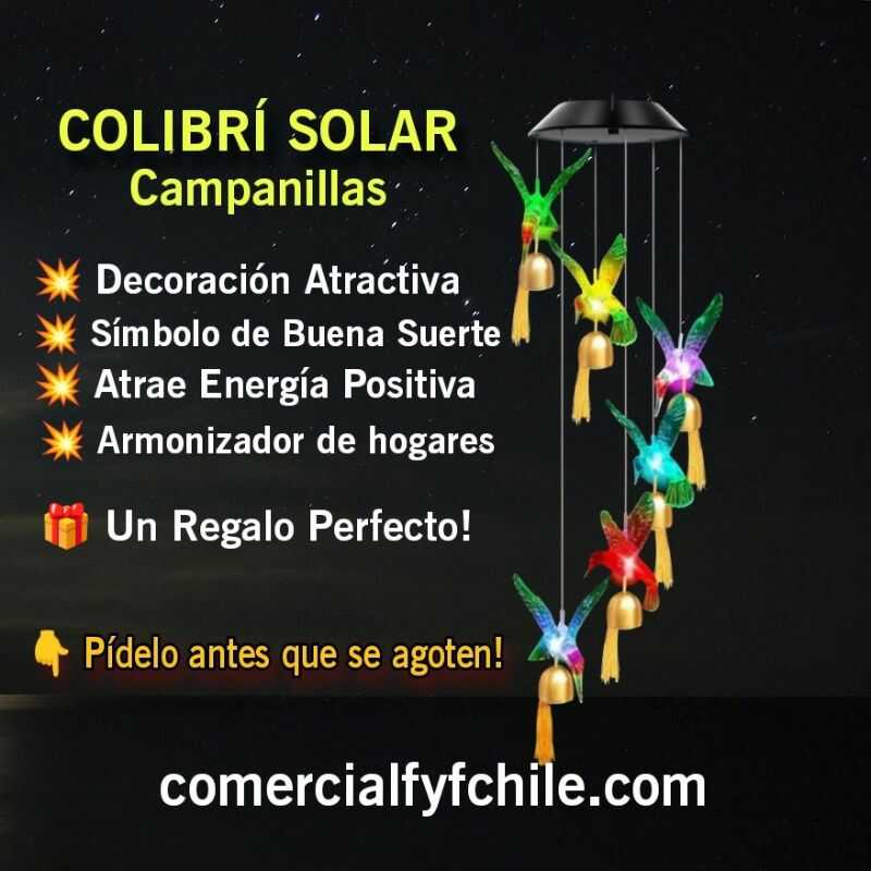 Colgante solar de colibrí iluminado durante la noche