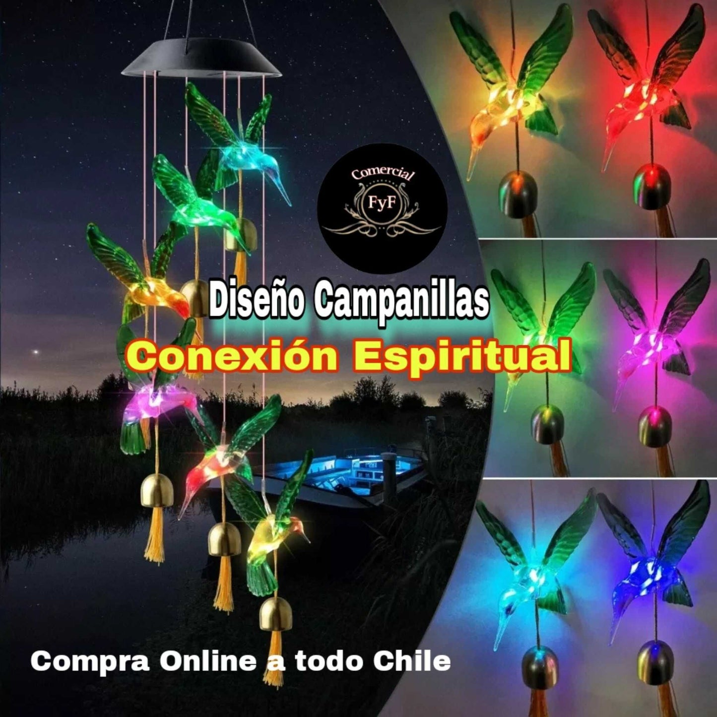 colibri solar con campanas de viento la suerte