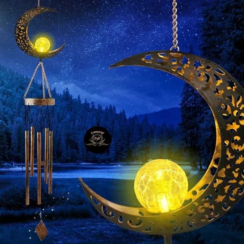 Regalo para el Día de la Madre: Colgante Campana Solar de Luna iluminando el jardín